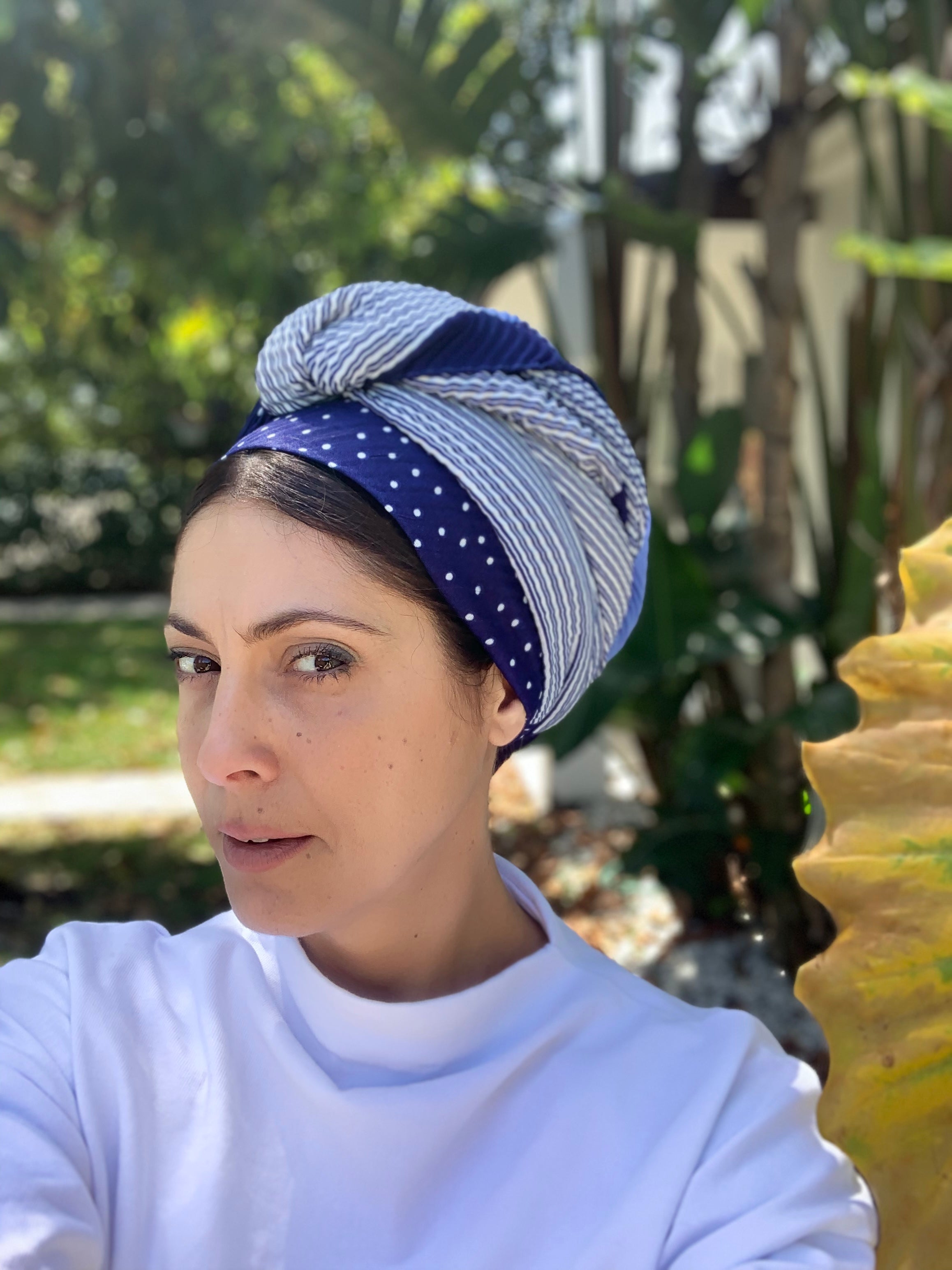 Blue Duo-Tone Crinkle Scarf Headwrap