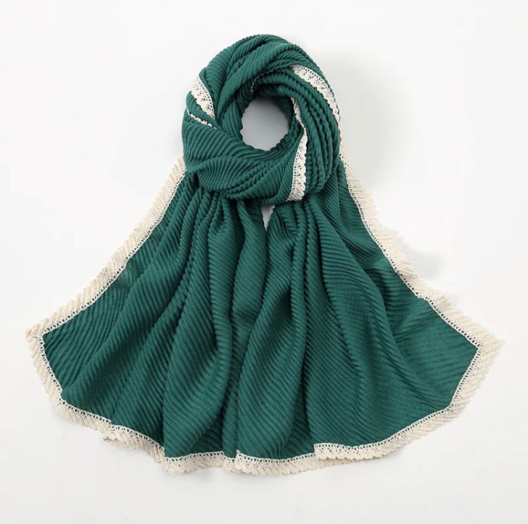 Gray Lace edge pleated long scarf