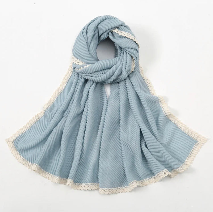 Beige Lace edge pleated long scarf