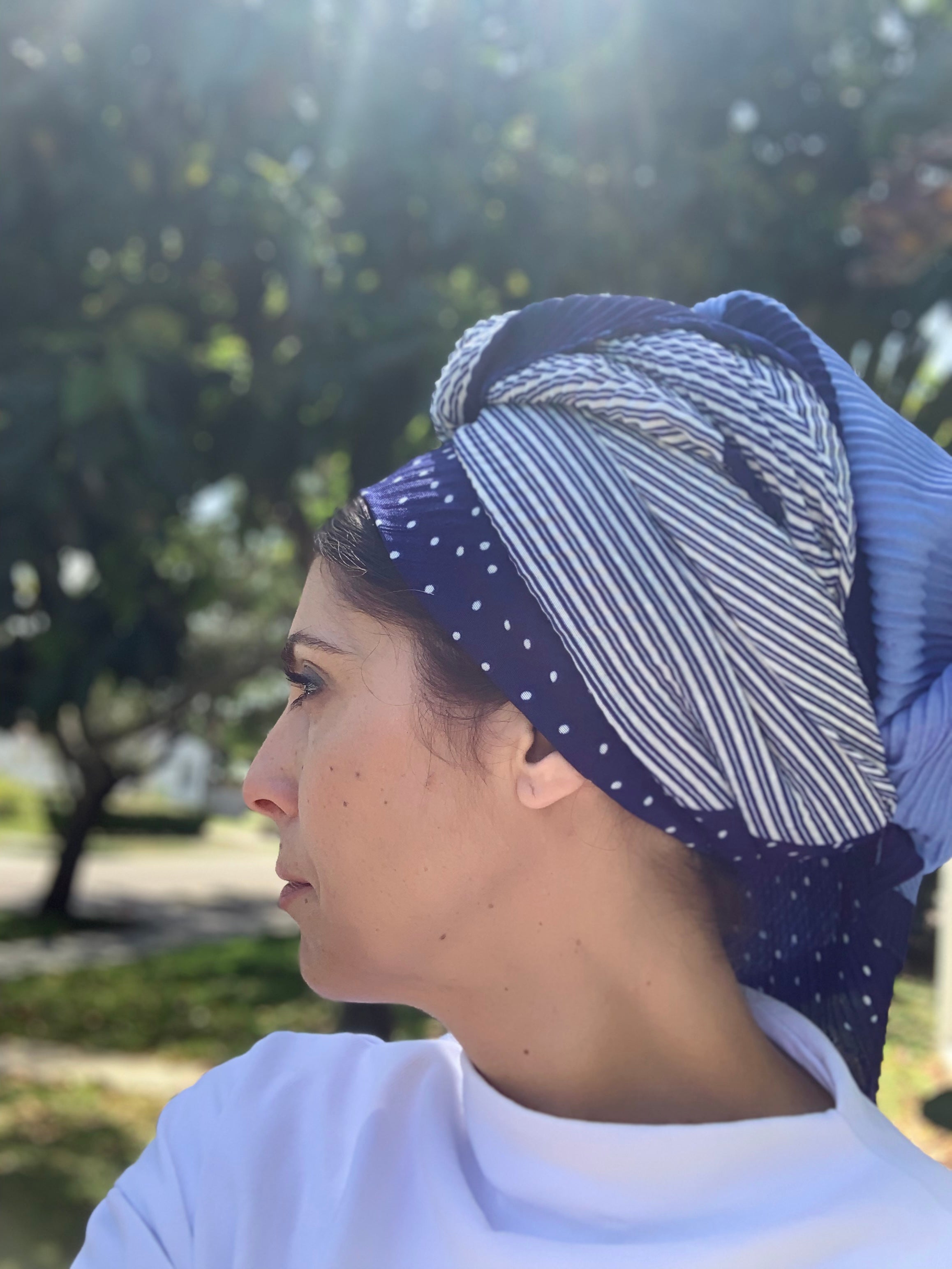 Blue Duo-Tone Crinkle Scarf Headwrap