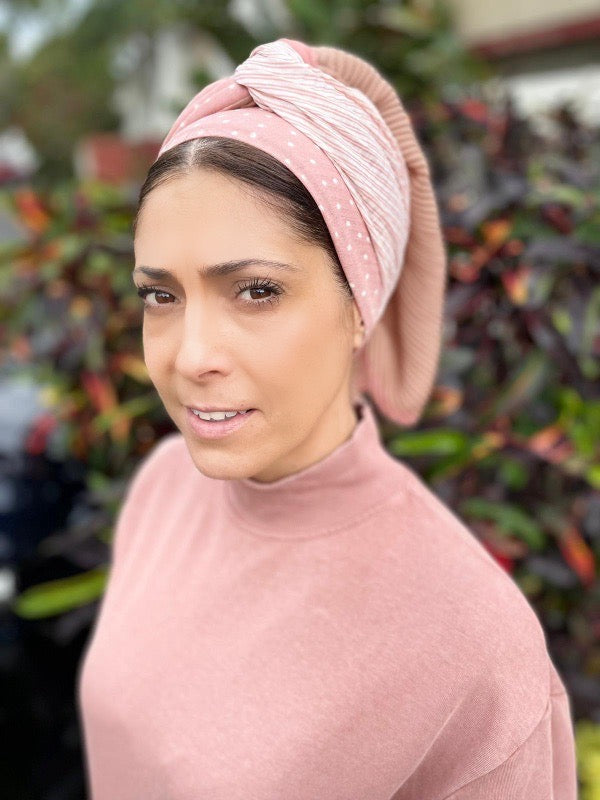 Pink Duo-Tone Crinkle Scarf Headwrap