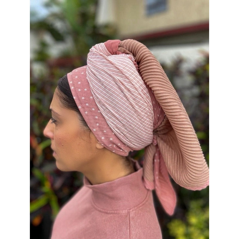 Pink Duo-Tone Crinkle Scarf Headwrap