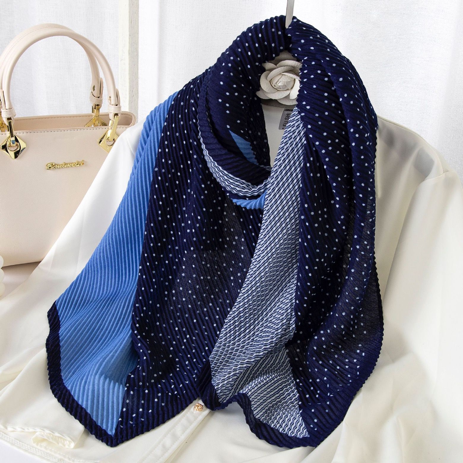 Blue Duo-Tone Crinkle Scarf Headwrap