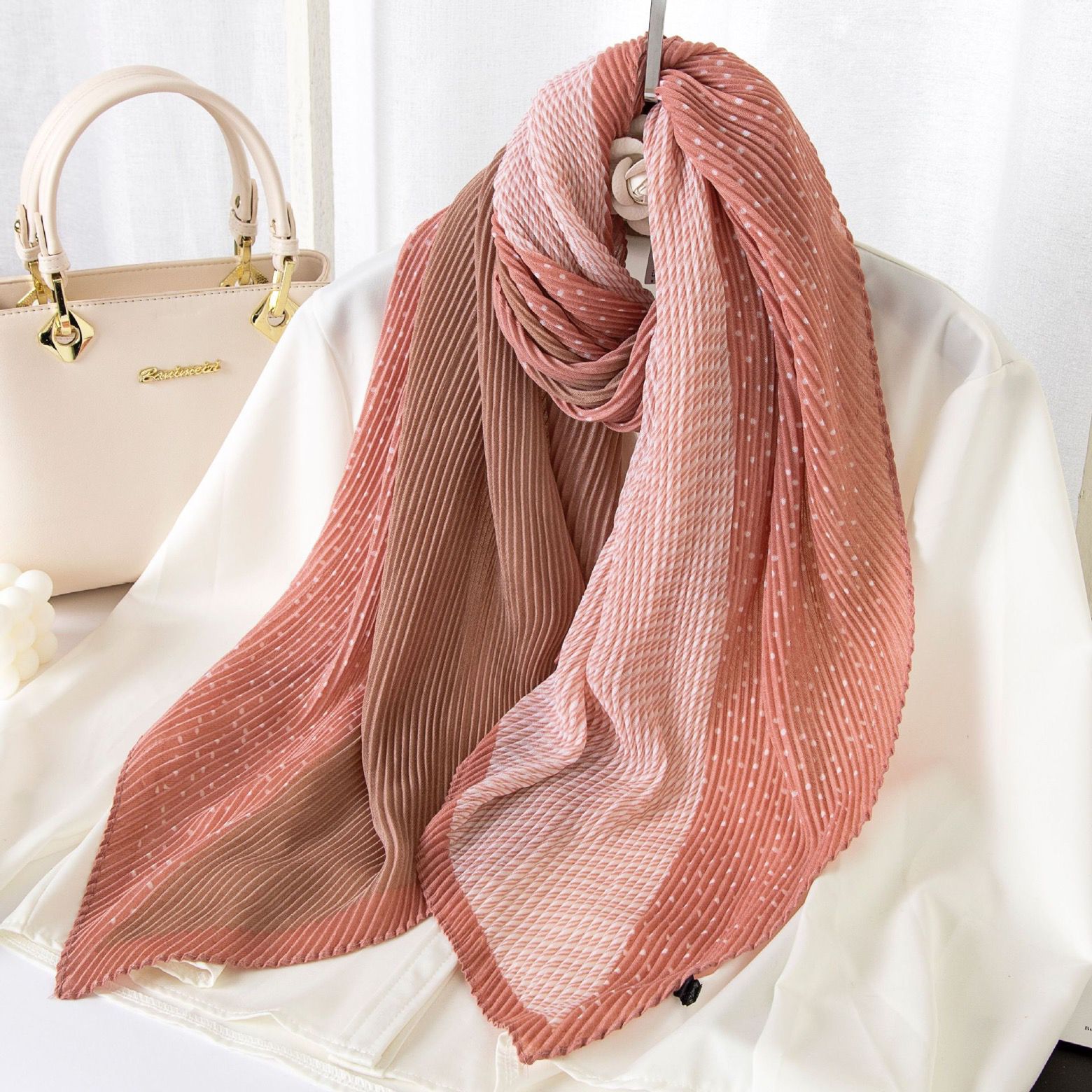 Pink Duo-Tone Crinkle Scarf Headwrap